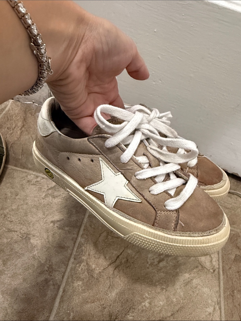 Golden Goose Taupe Suede Star Sneakers with White Laces